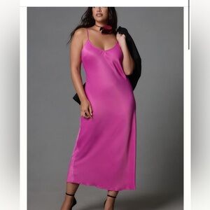 NWOT Anthropologie Sleeveless V-Neck Pink Midi Slip Silky Dress